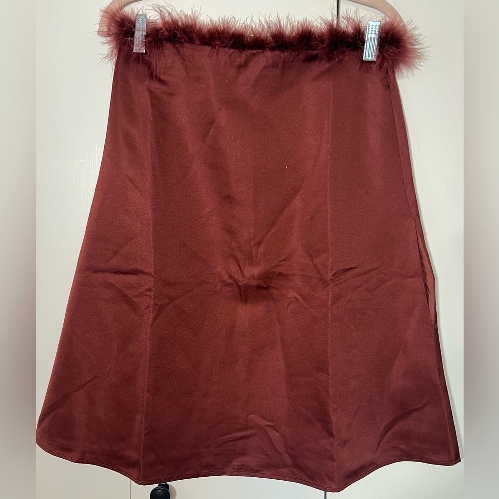 WeWoreWhat Brown Strapless Mini Dress with Fur Trim